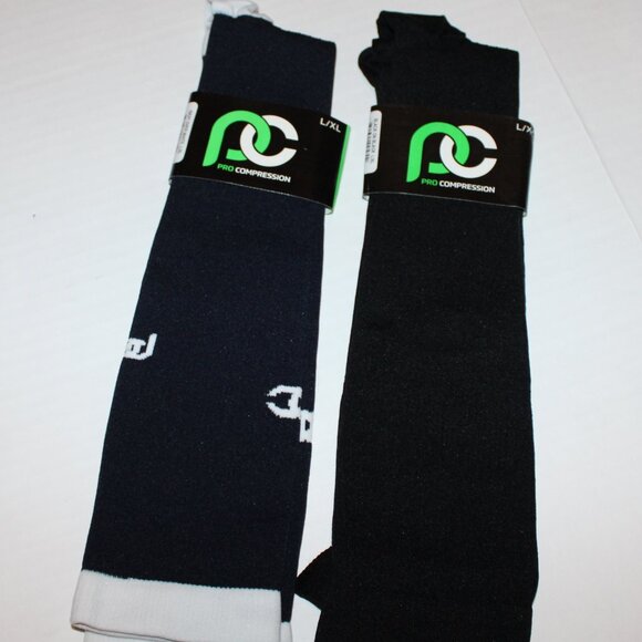 Pro Compression Knee Socks 2 Pair Black Navy Blue L/XL Nylon Spandex - Picture 1 of 5